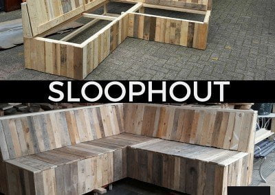 Sloophout tuinbank maatwerk hoekbank buiten 1